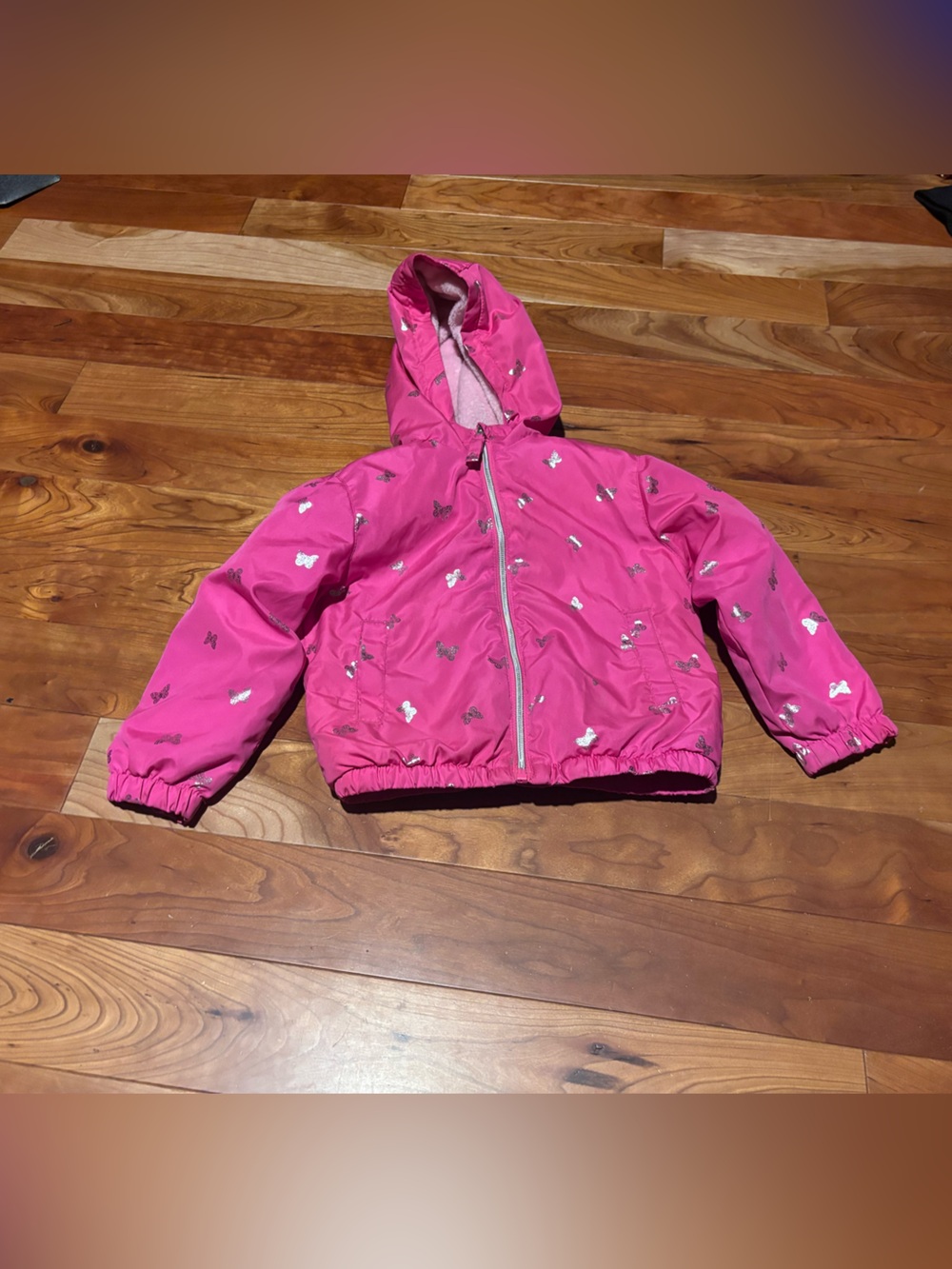 Pink Platinum Girls' Hot Pink Butterfly Hooded Raincoat